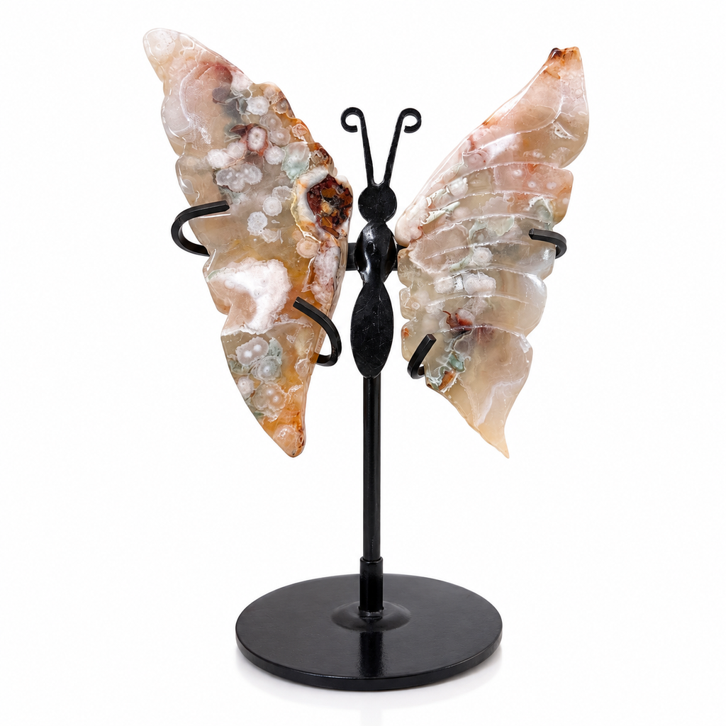 Ocean Jasper Butterfly on Metal Stand