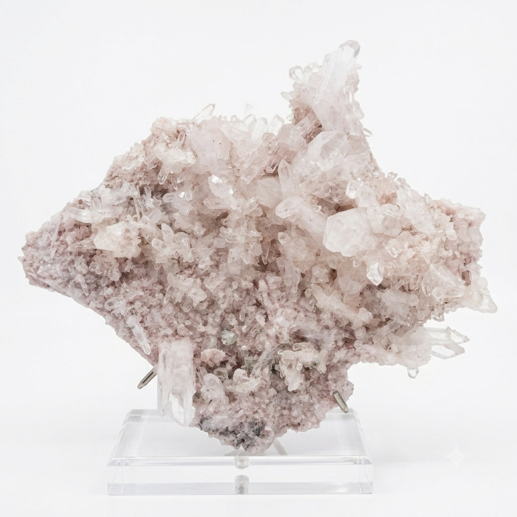 Pink Stilbite & Clear Quartz Cluster