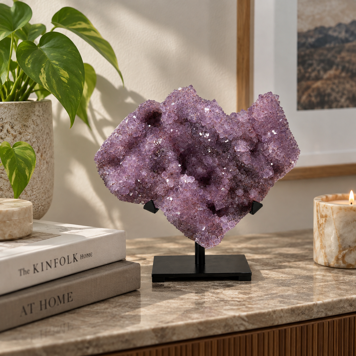 Natural Amethyst Crystal Cluster on Display Stand – #22