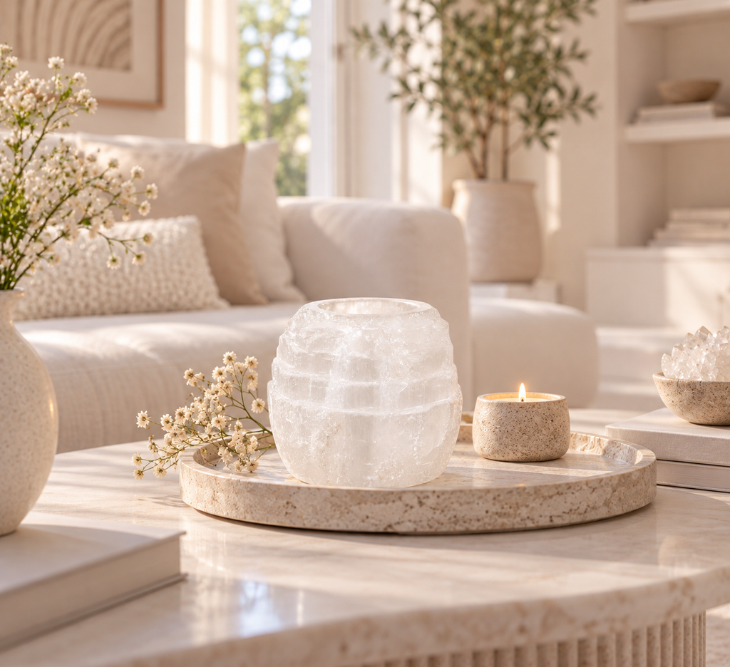 Selenite Beehive Tealight Candle Holder