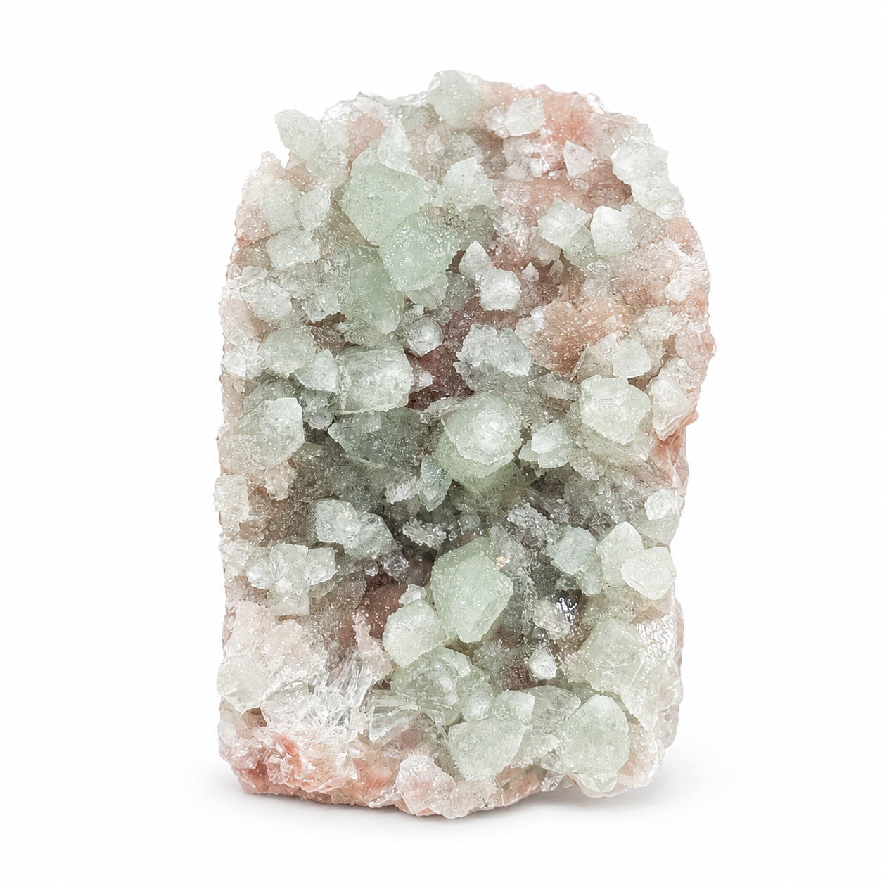 Green Apophyllite Crystal Cluster on Pink Matrix