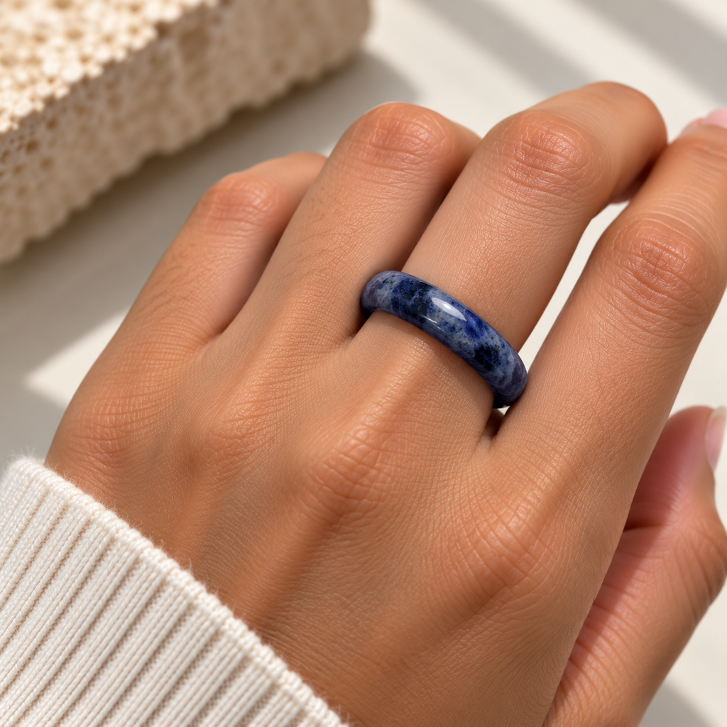Sodalite Natural Stone Ring – Polished Crystal Band