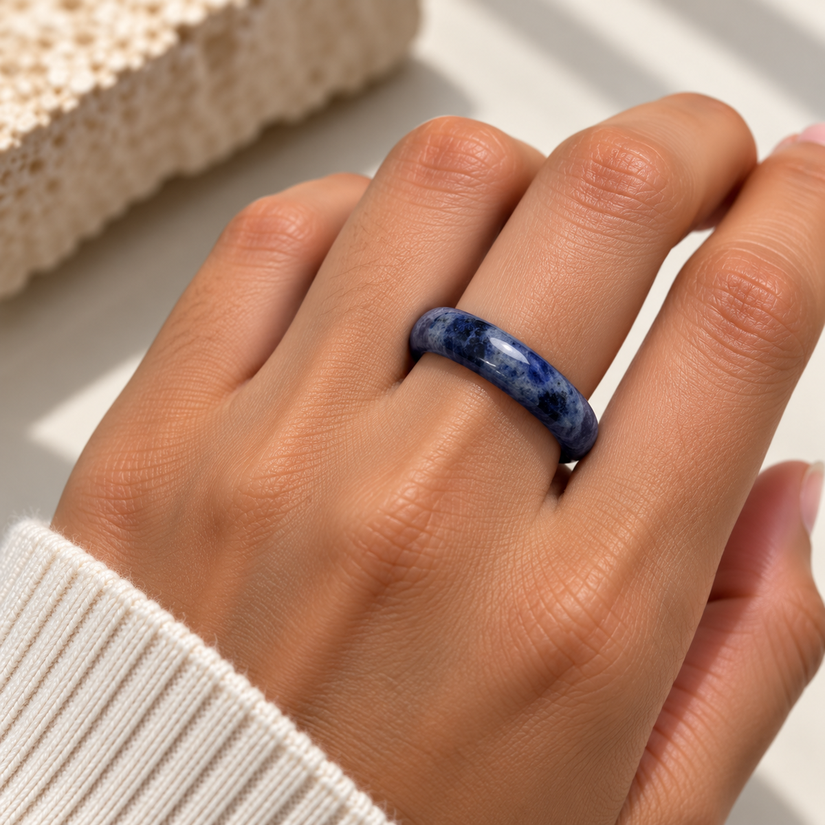 Sodalite Natural Stone Ring – Polished Crystal Band