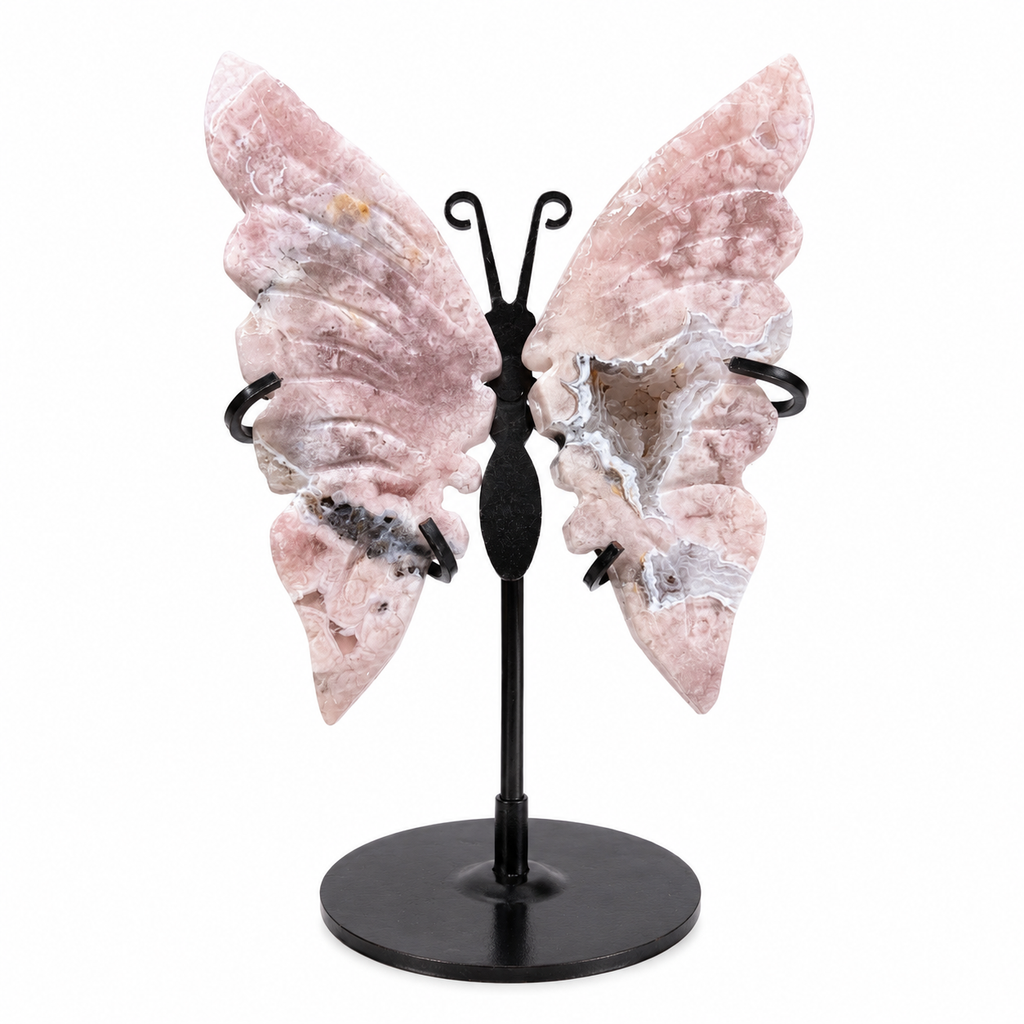 Pink Amethyst Butterfly on Metal Stand