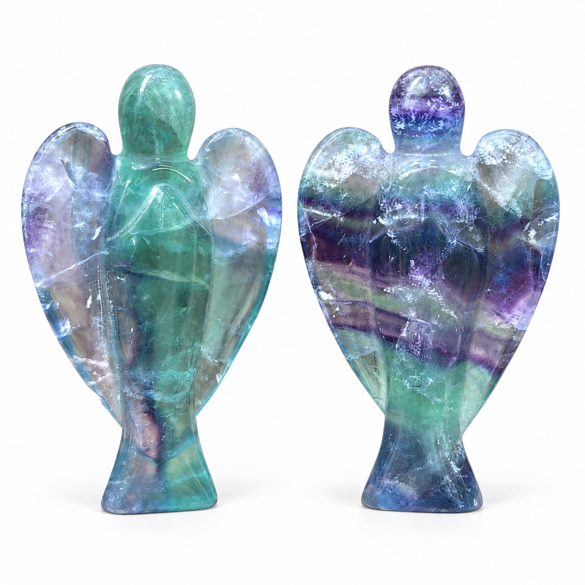 Natural Rainbow Fluorite Crystal Angel Carving – #142