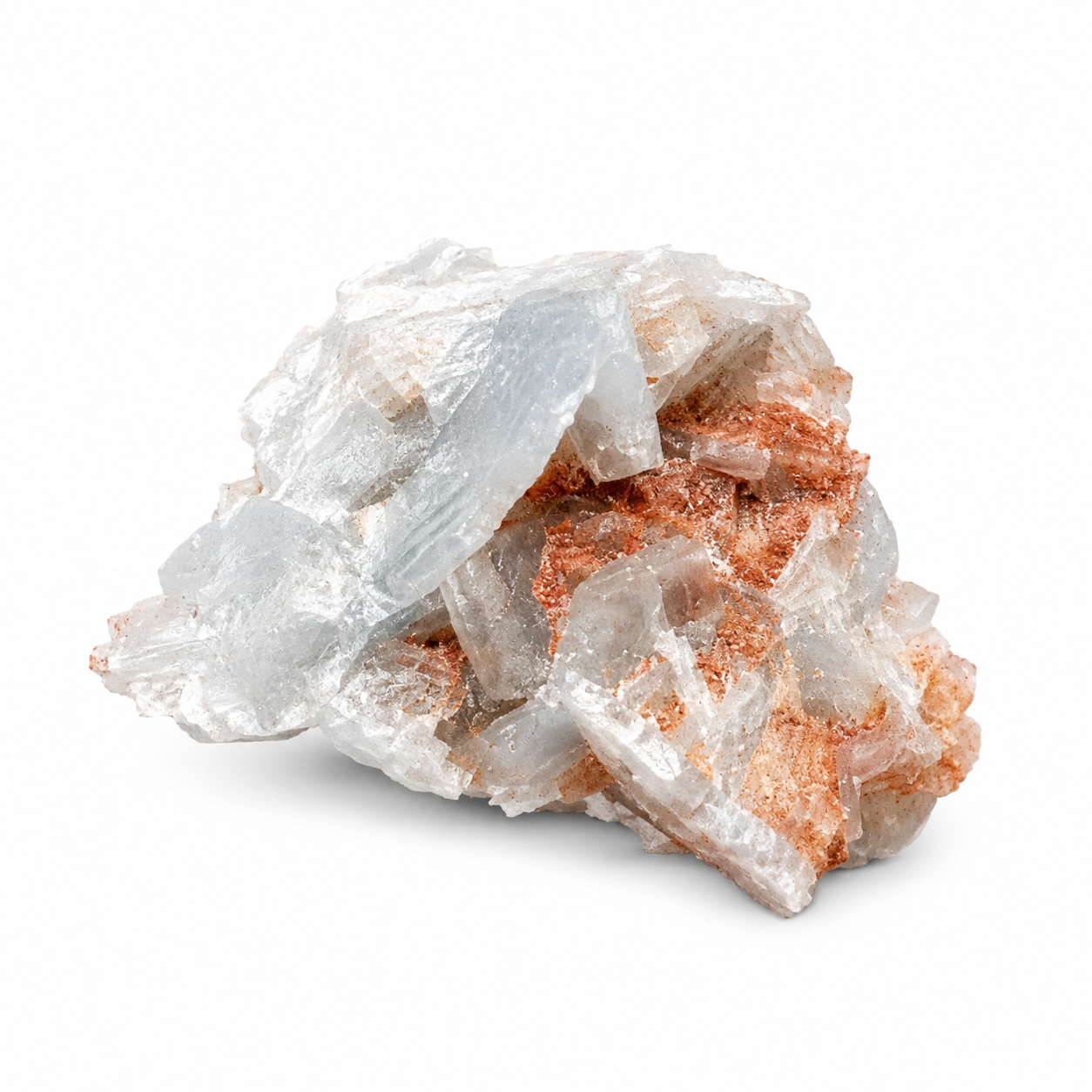 Blue Barite Crystal Cluster with Iron Oxide