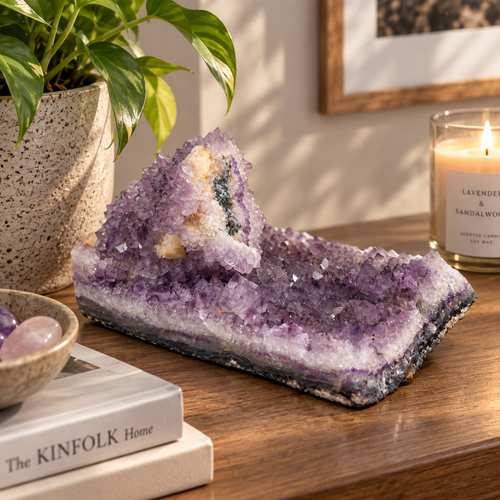10" Amethyst Cluster Plate – Natural Crystal Specimen