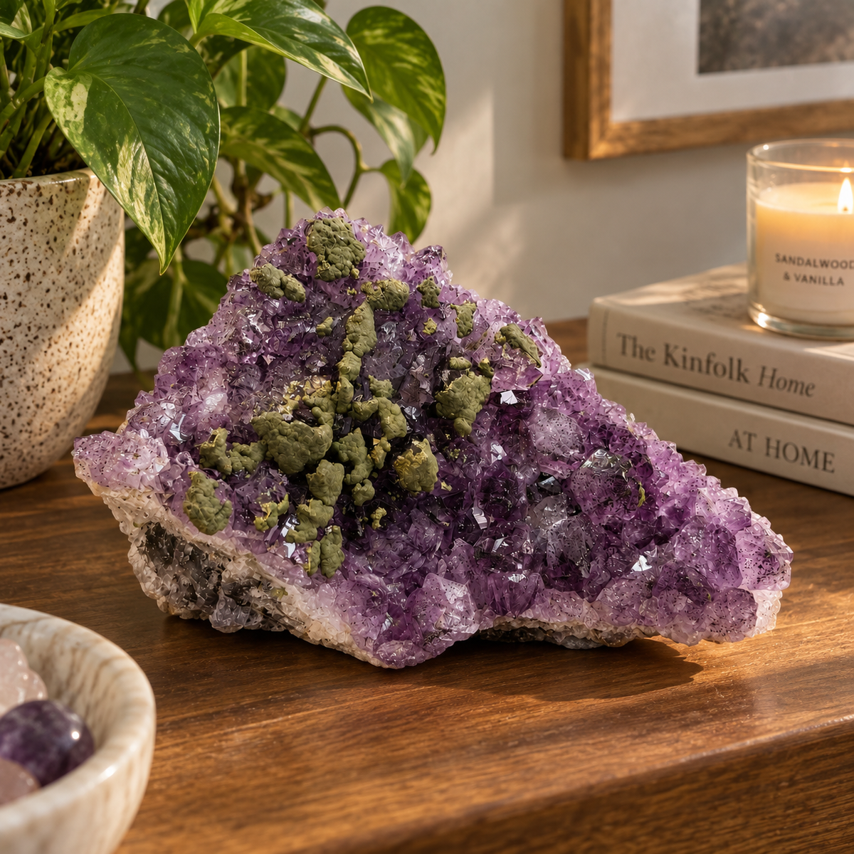 Amethyst Cluster with Natural Green Mineral Inclusions
