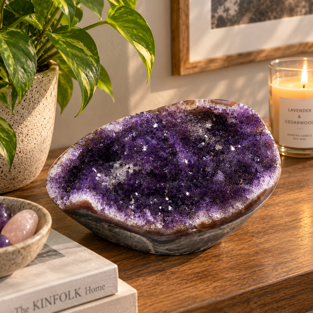 Amethyst Druzy Crystal Geode Bowl – Natural Mineral Specimen