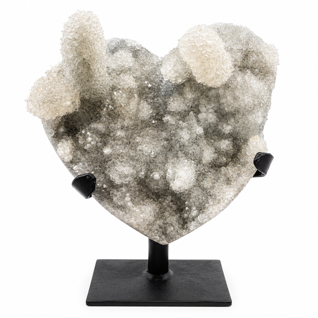 Gray Druzy Quartz Heart on Metal Stand