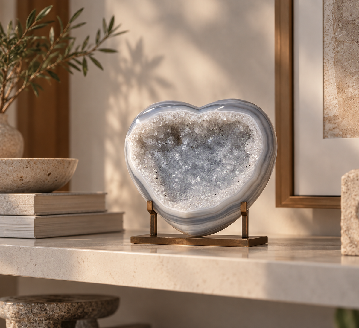 Blue Agate Druzy Crystal Heart