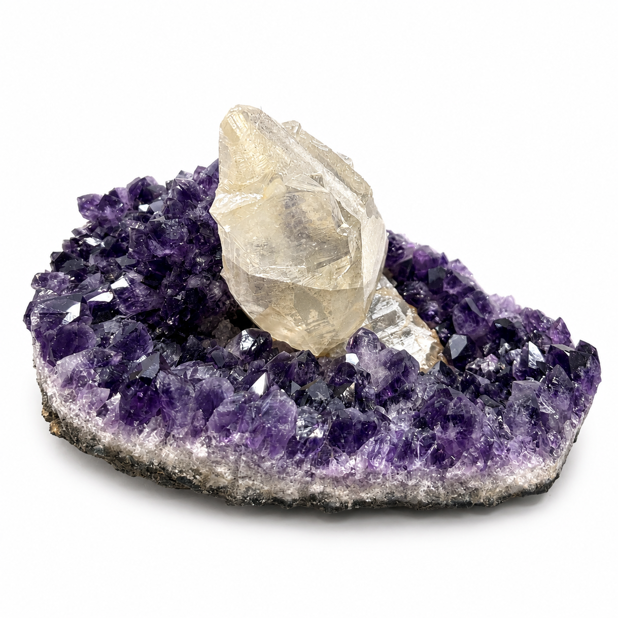 Amethyst Cluster with Calcite Crystal
