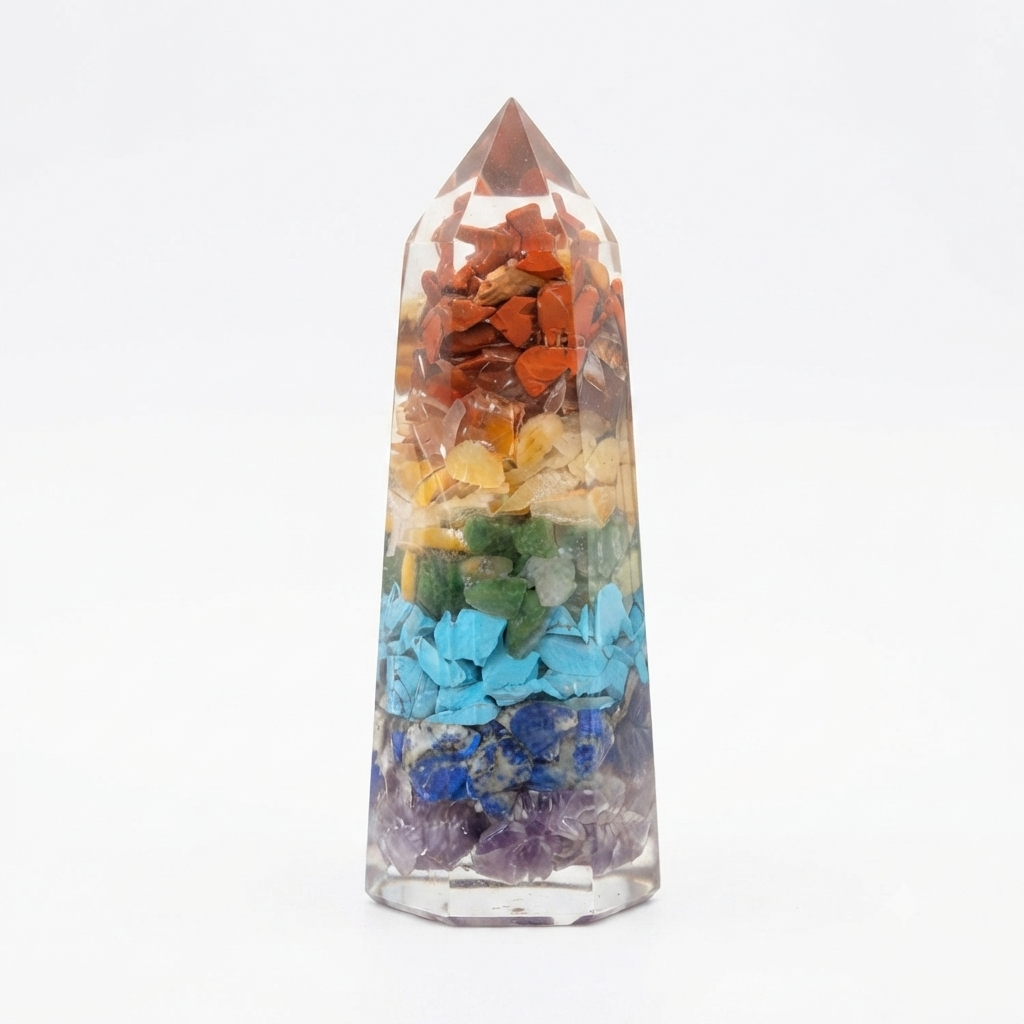 7 Chakras Orgonite Crystal Tower Obelisk