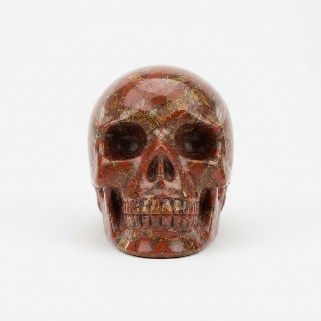 Hand-Carved Brecciated Red Jasper Crystal Skull