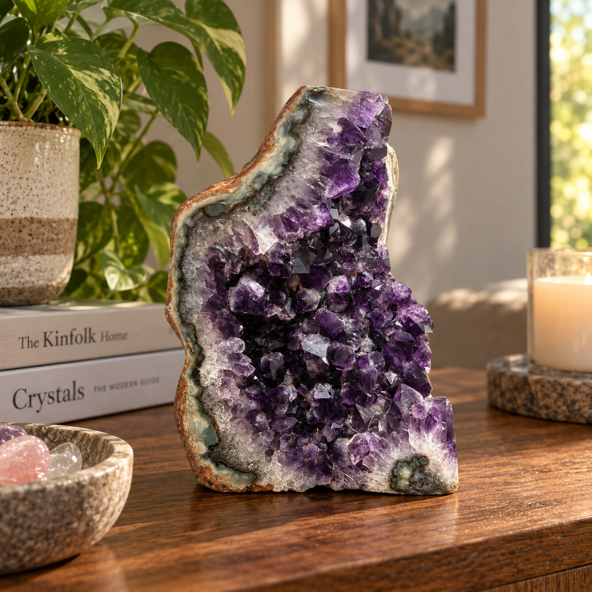 Uruguayan Amethyst Geode with Banded Agate