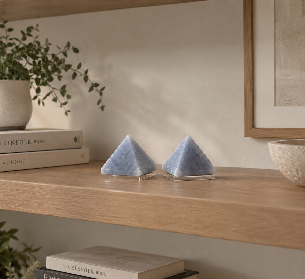 Blue Calcite Crystal Pyramids – Pair