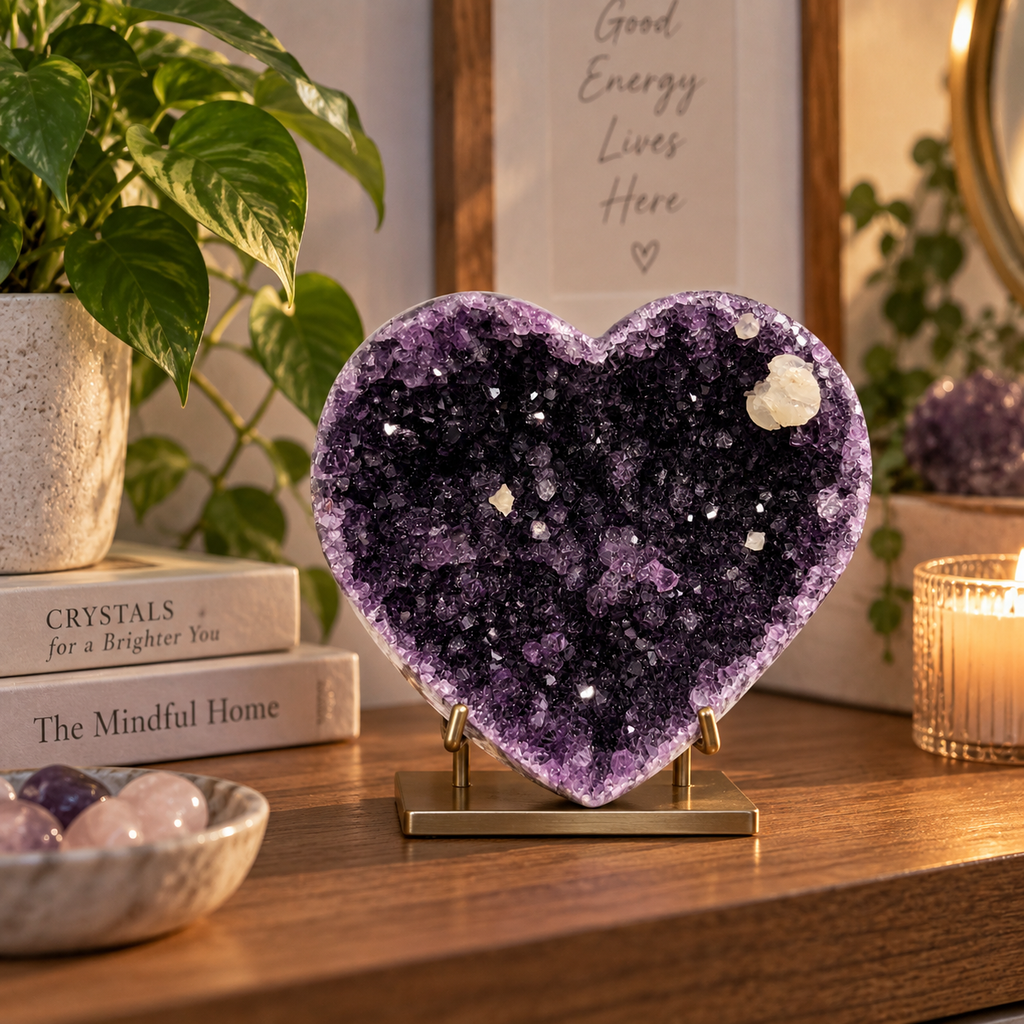 Amethyst Heart with Calcite Crystals