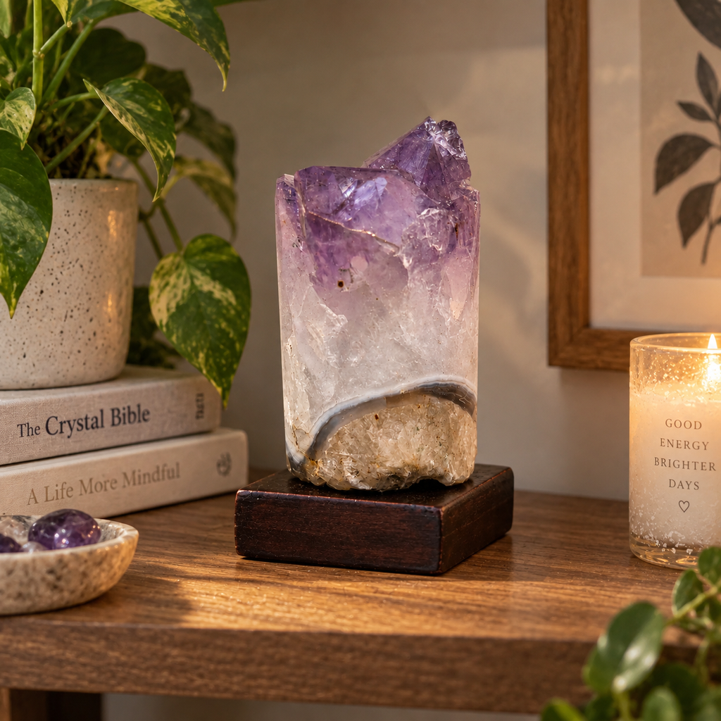 Amethyst on Agate Base – Natural Crystal Specimen