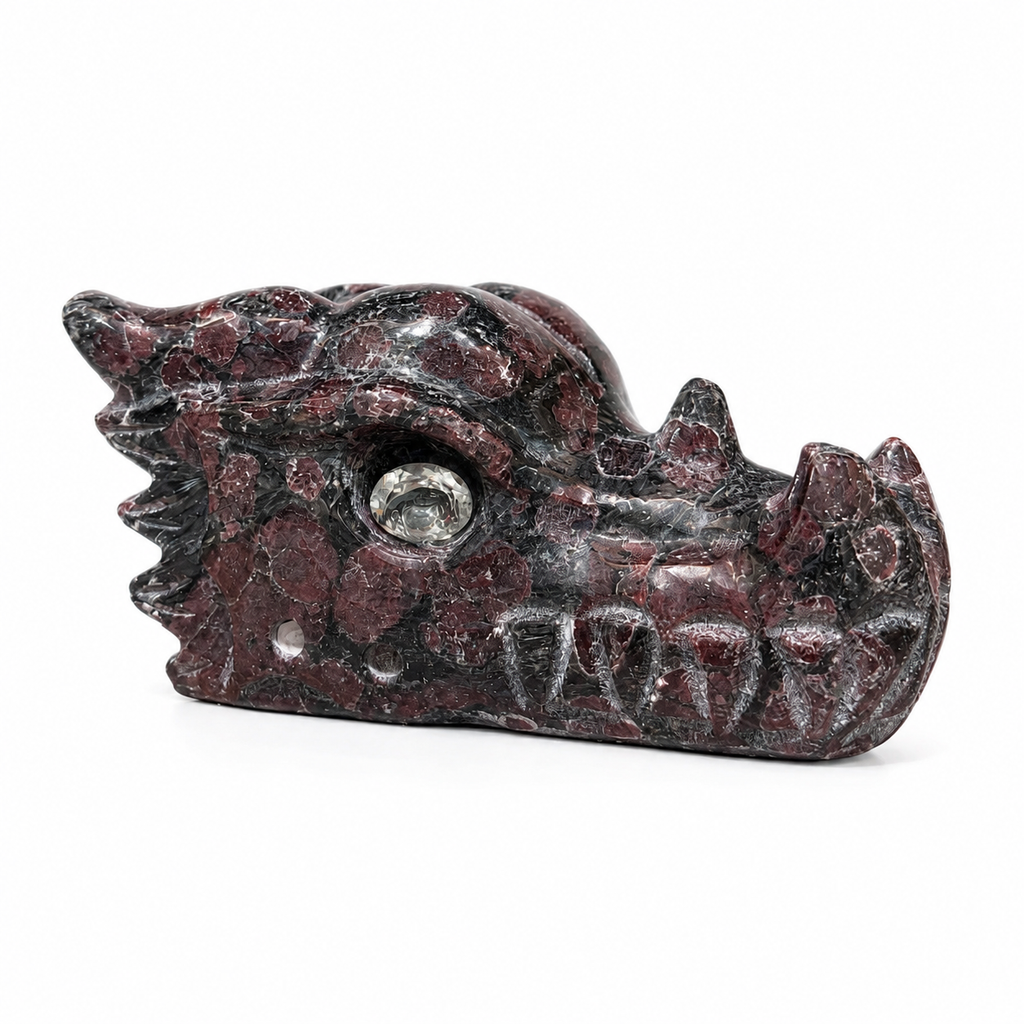 Garnet Dragon Skull Carving