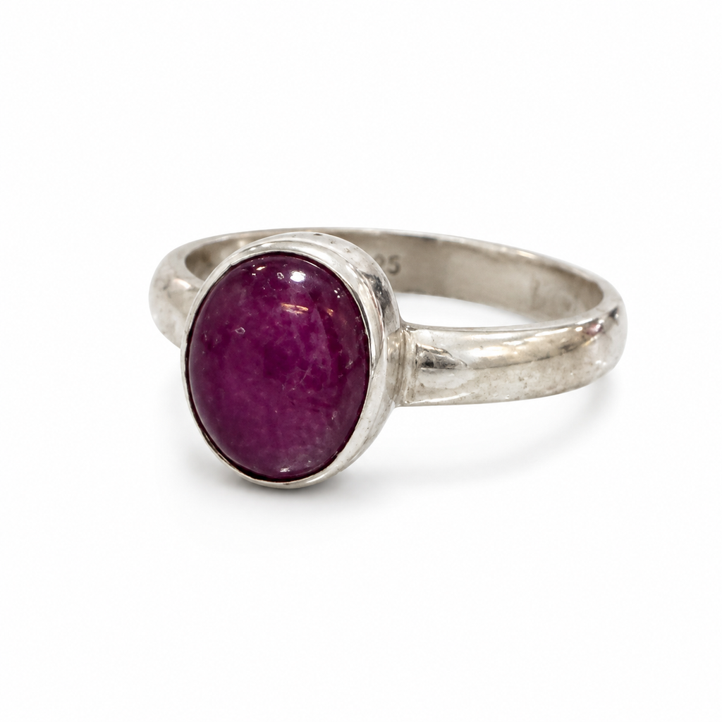 Ruby Gem Cabochon Sterling Silver Ring