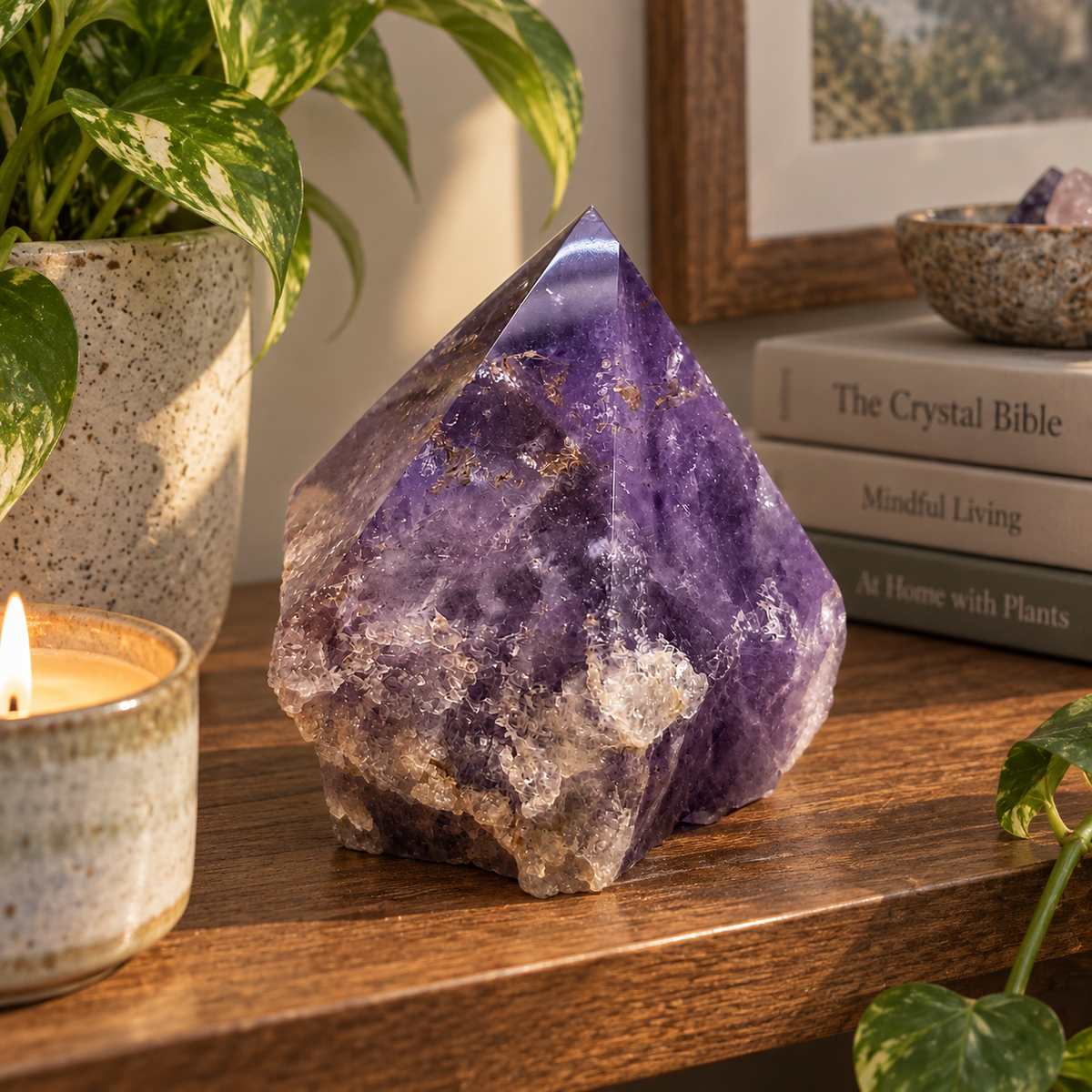 Amethyst Polished Point with Druzy Quartz