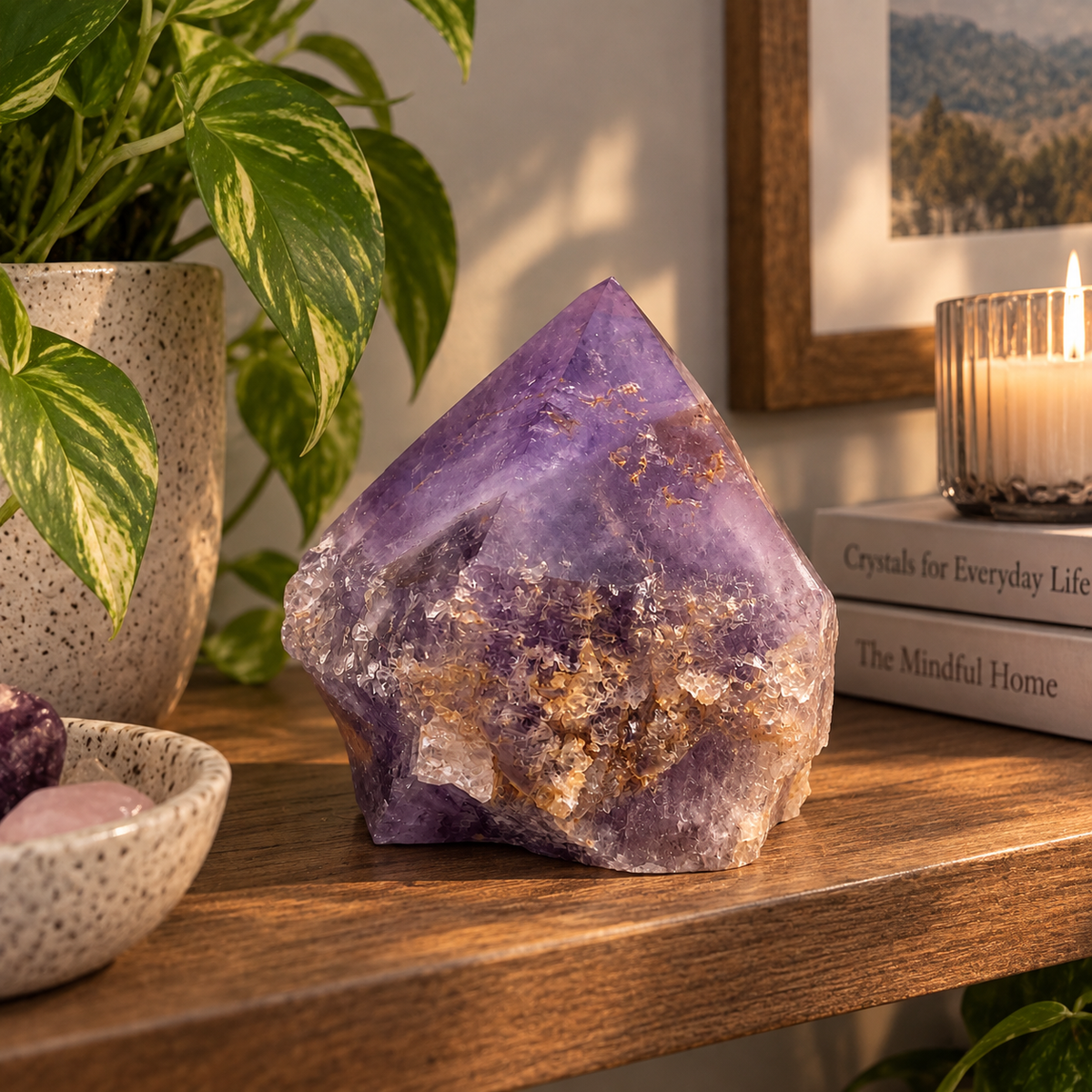 Amethyst Polished Point with Druzy Quartz