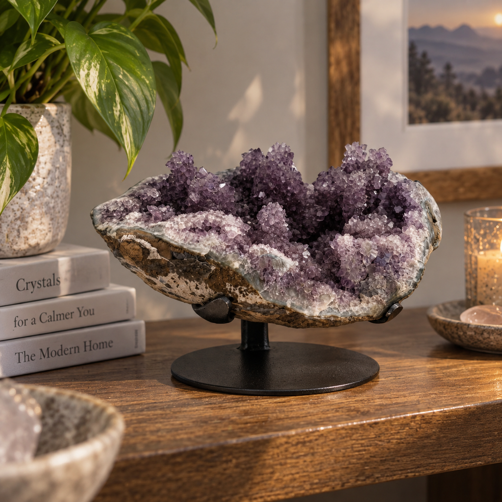 Amethyst Geode Bowl on Display Stand