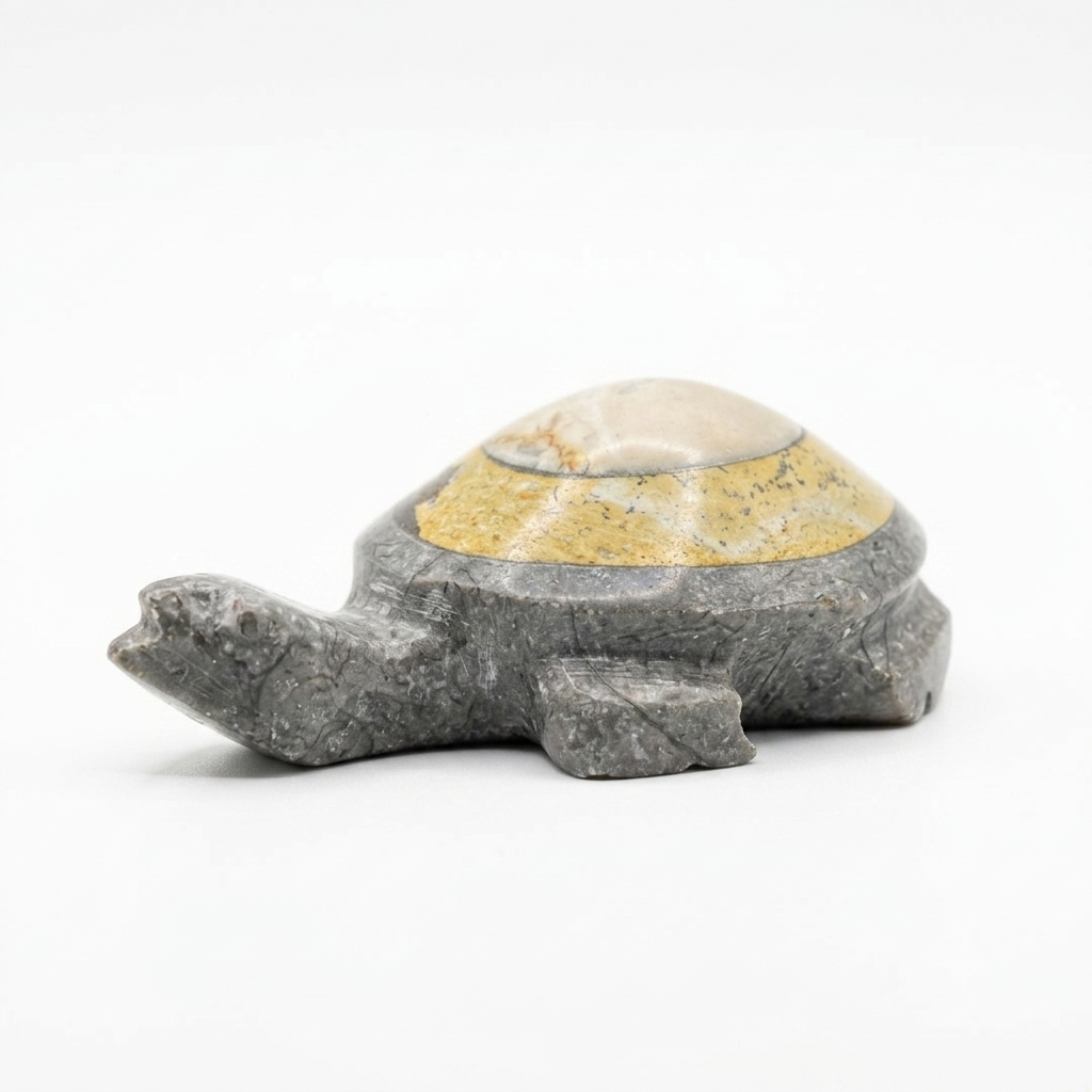 Grey Soapstone Inlay Turtle Figurine