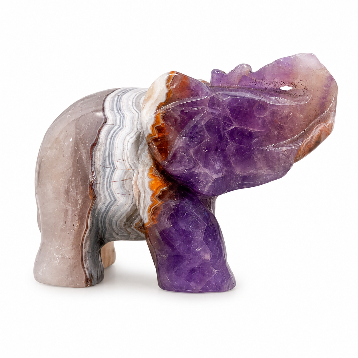 Natural Amethyst & Banded Agate Elephant – Crystal Carving