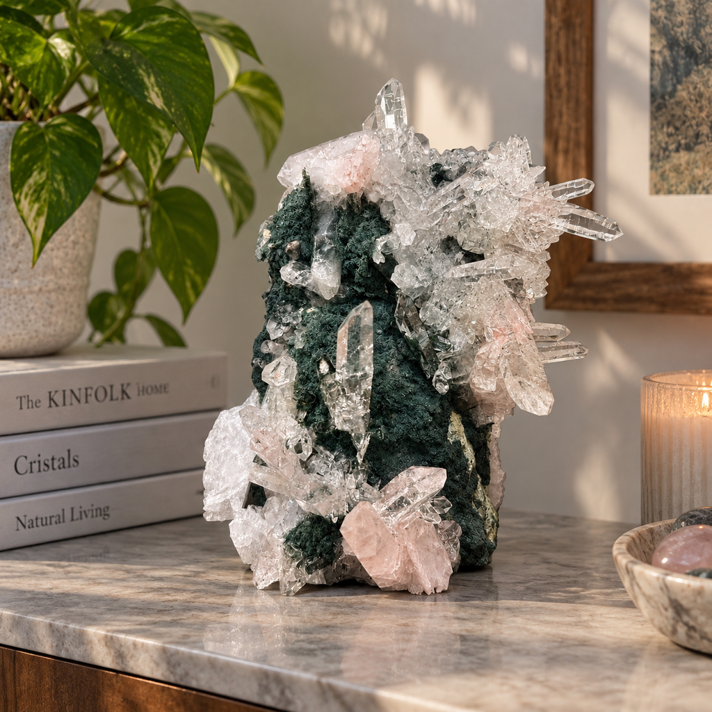 Apophyllite & Pink Stilbite Crystal Cluster