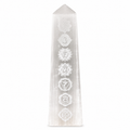 7 Chakra Engraved Selenite Tower