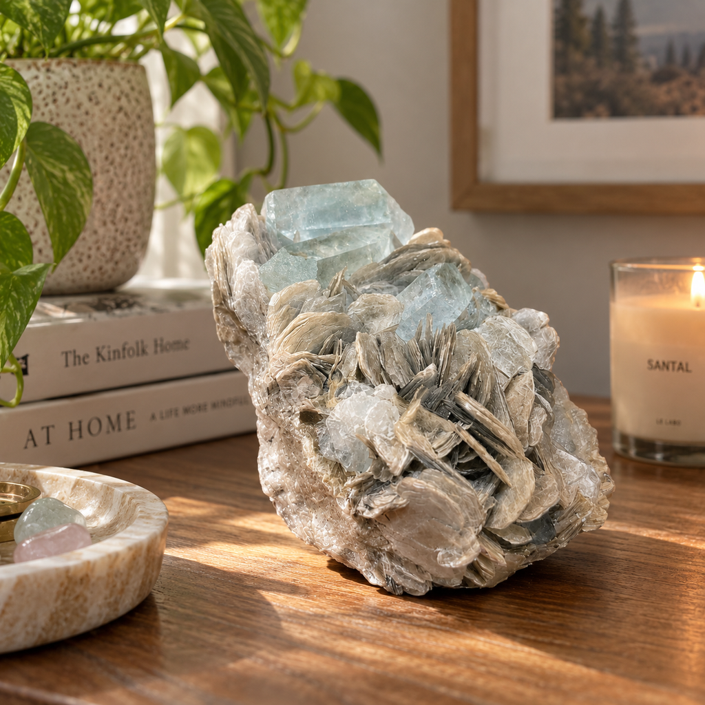 Aquamarine Crystal Cluster with Mica