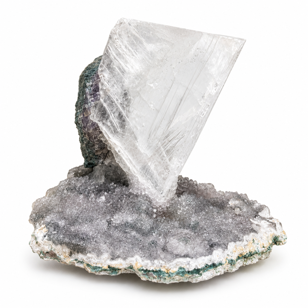 Clear Apophyllite Crystal on Druzy Matrix