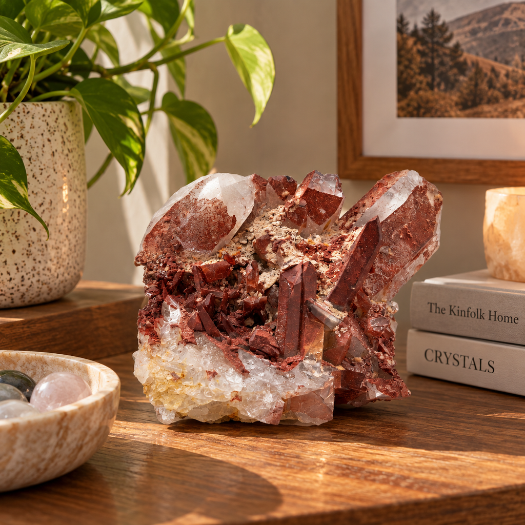 Red Hematoid Quartz Cluster – Architectural Formation