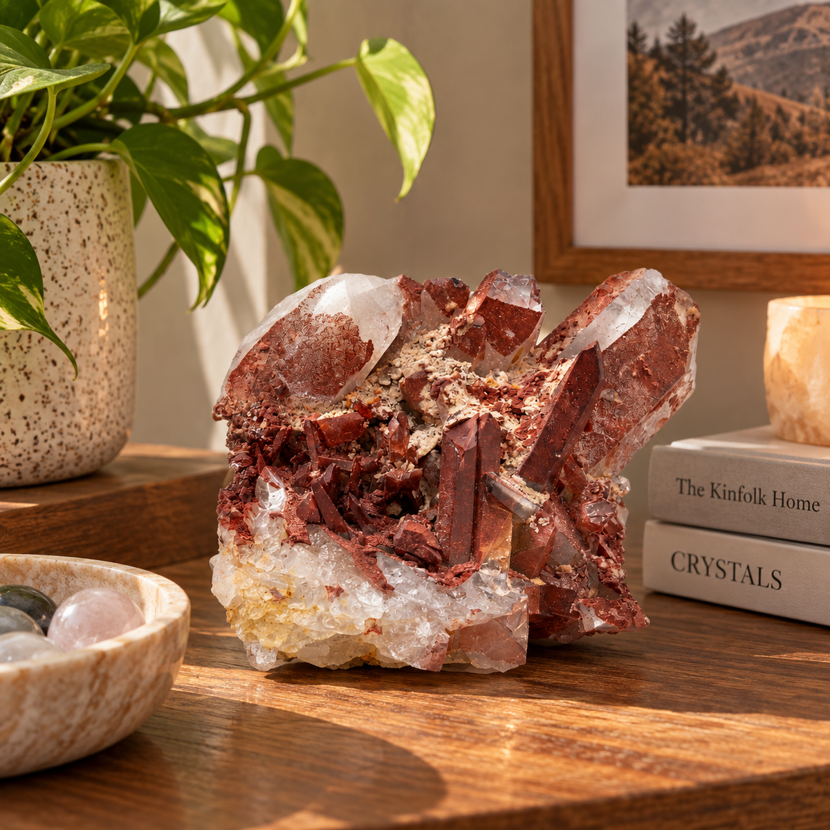 Red Hematoid Quartz Cluster – Architectural Formation