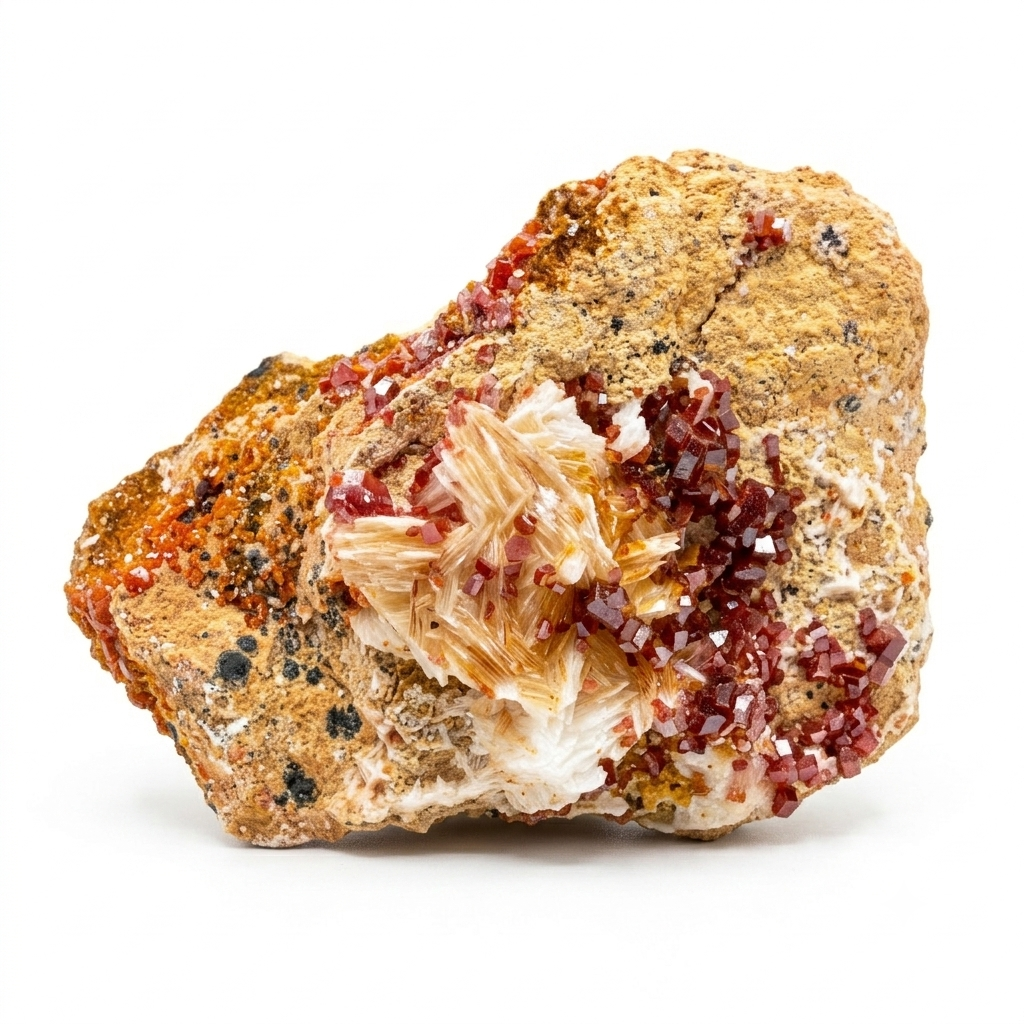 Vanadinite on White Barite Matrix