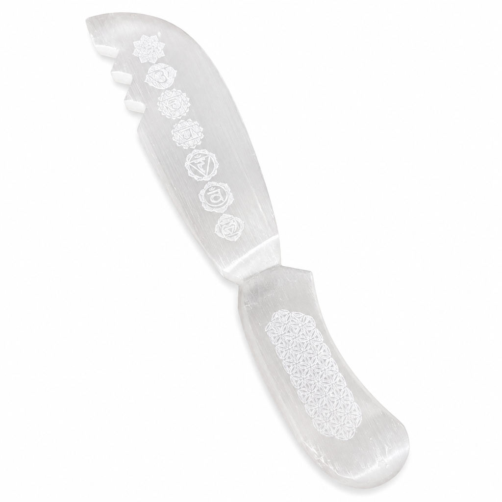 Engraved Selenite Chakra Energy Knife
