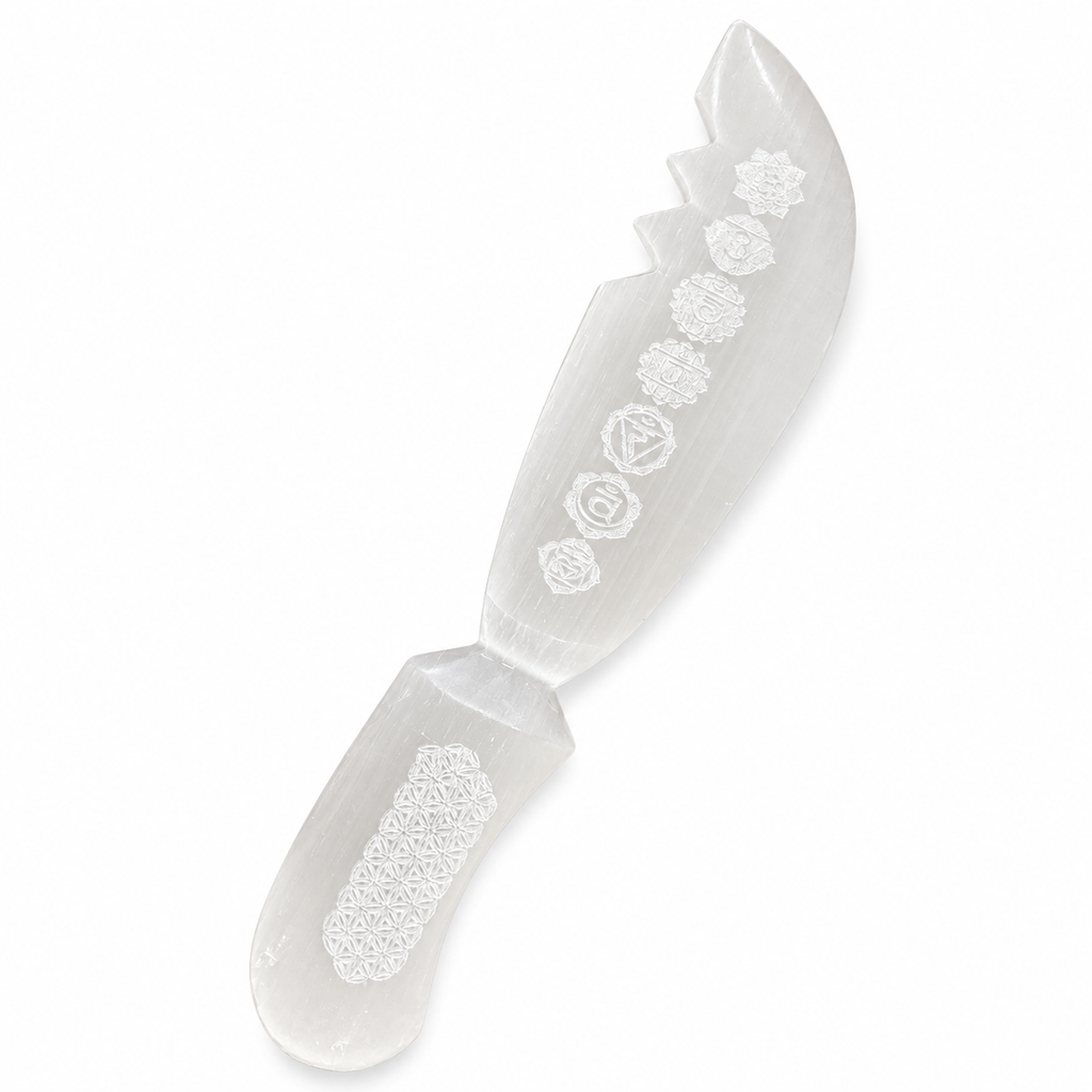 Engraved Selenite Chakra Energy Knife
