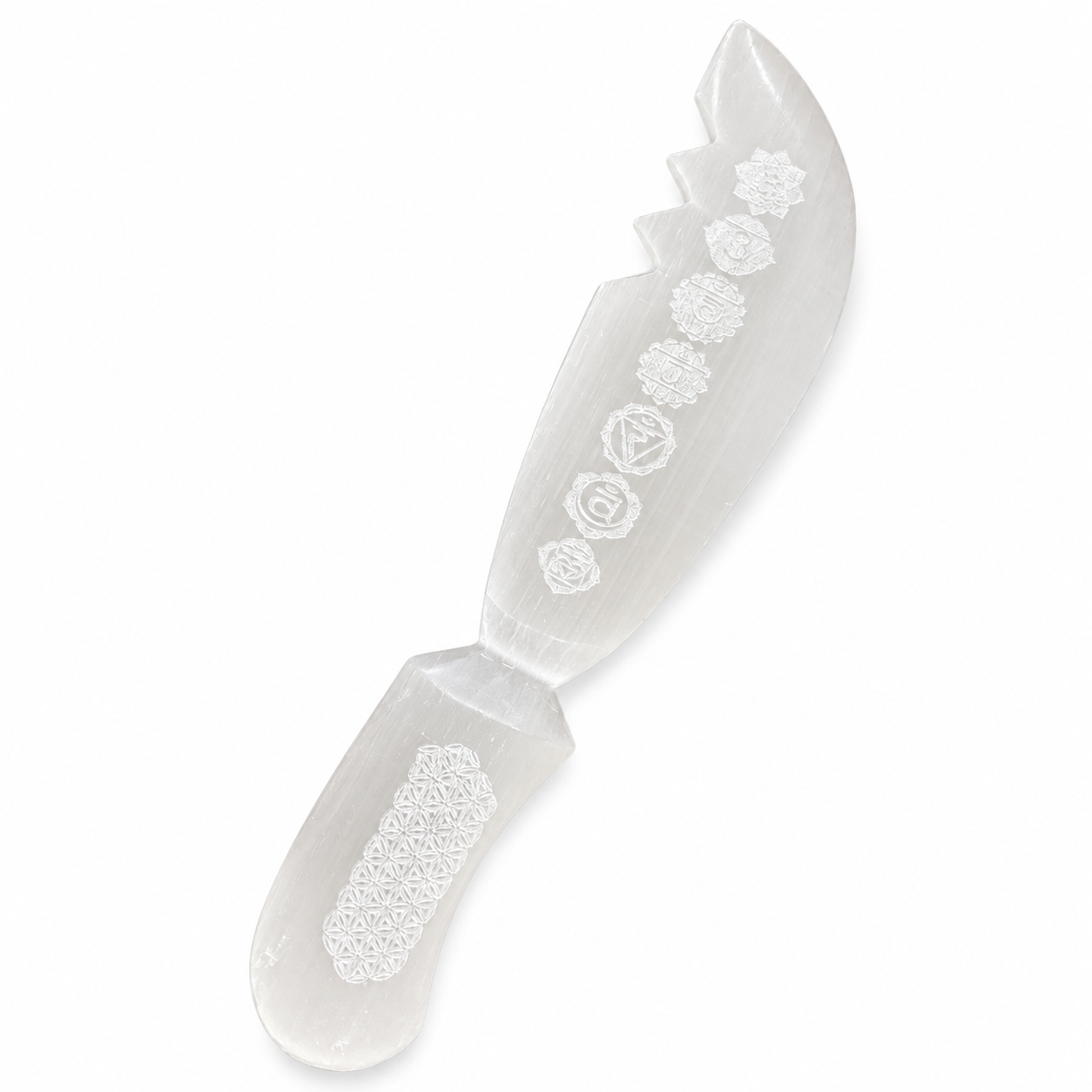 Engraved Selenite Chakra Energy Knife