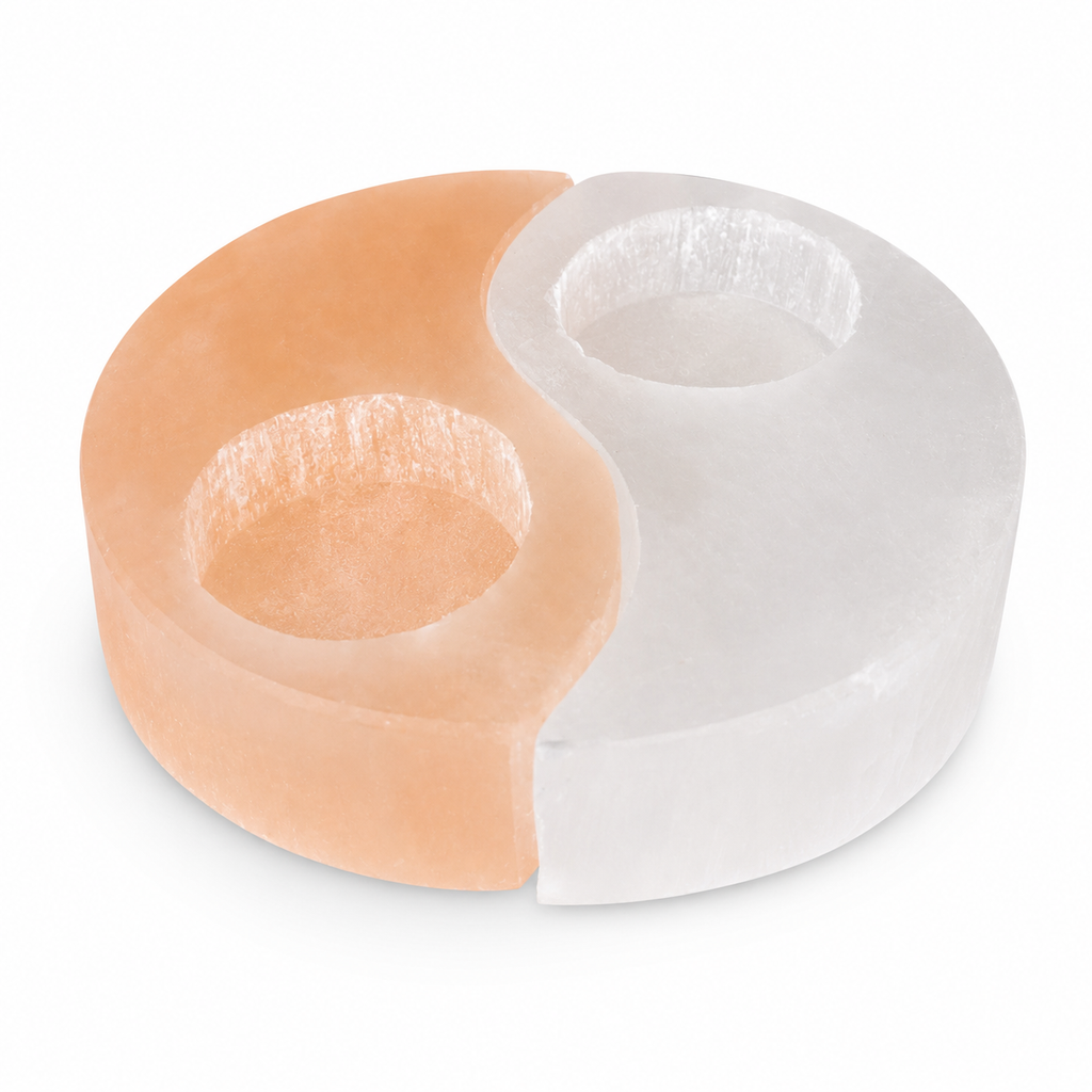 Yin Yang Selenite Candle Holder Set