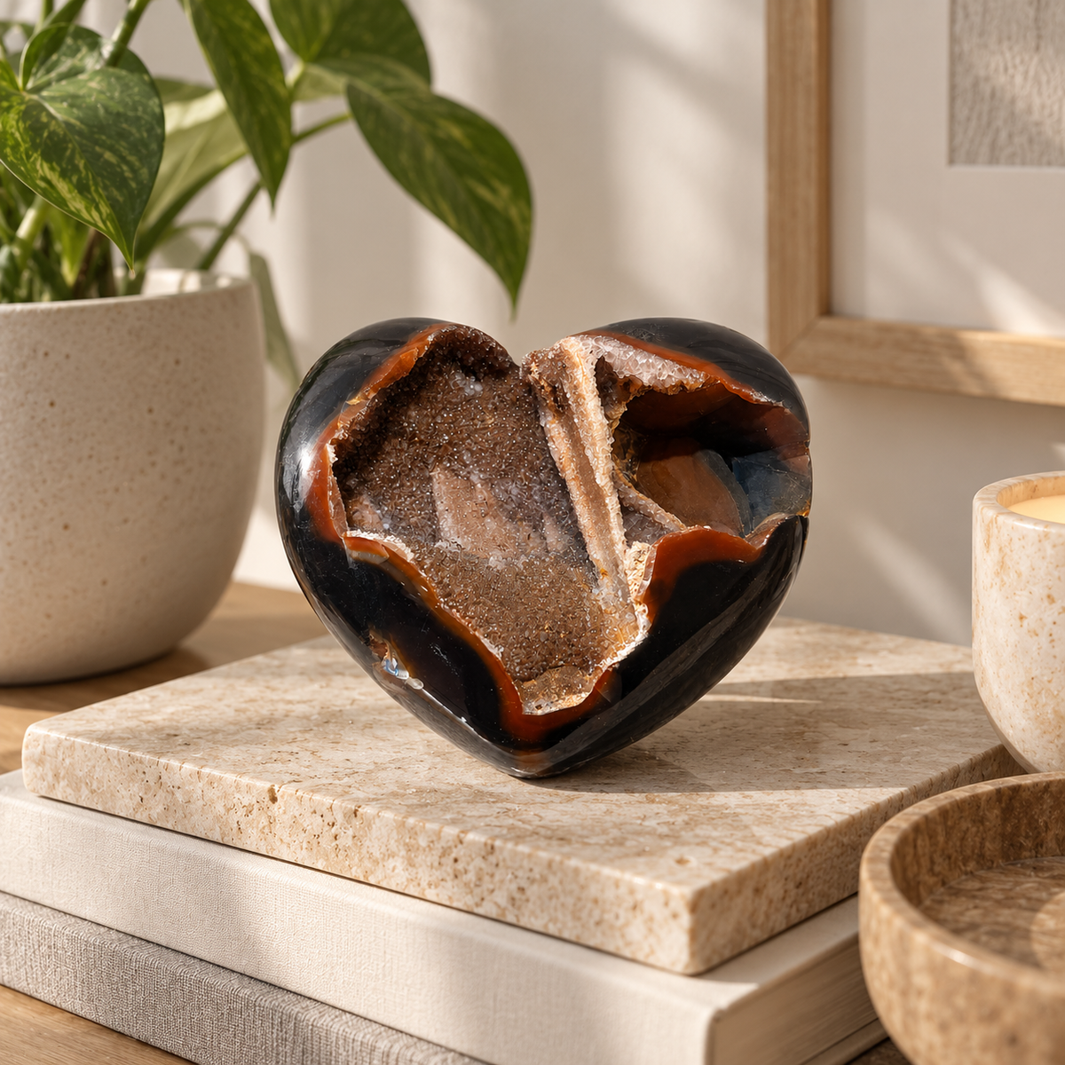 Black Agate Druzy Crystal Heart