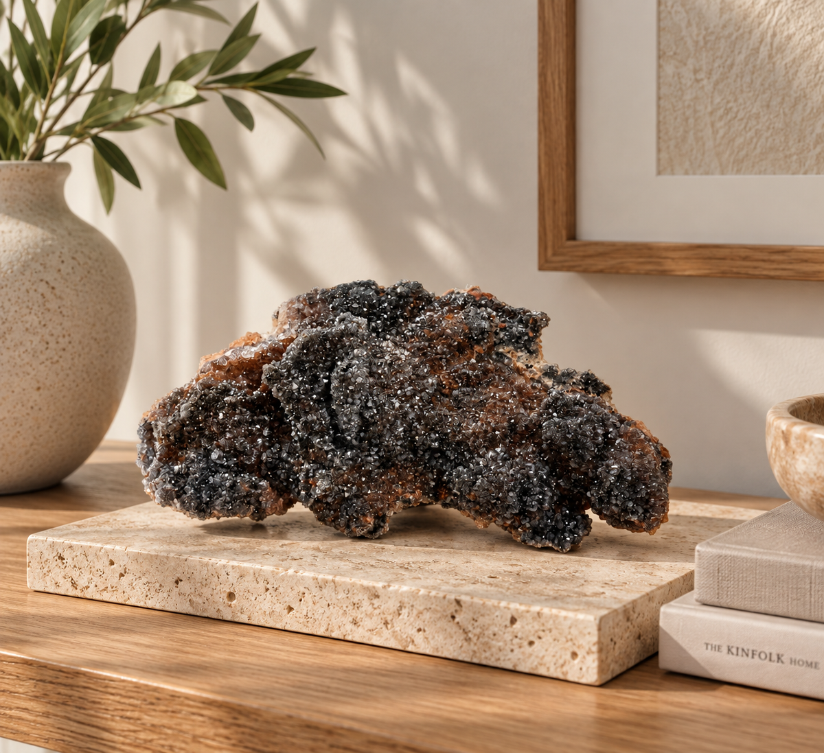 Black Amethyst & Hematoid Druzy Plate – Mineral Specimen