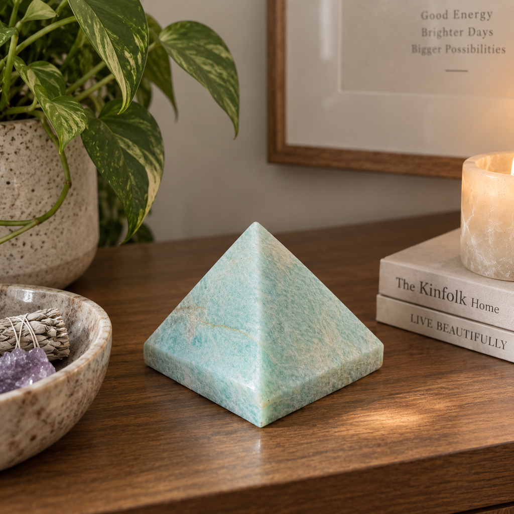 Natural Amazonite Crystal Pyramid – Polished Stone