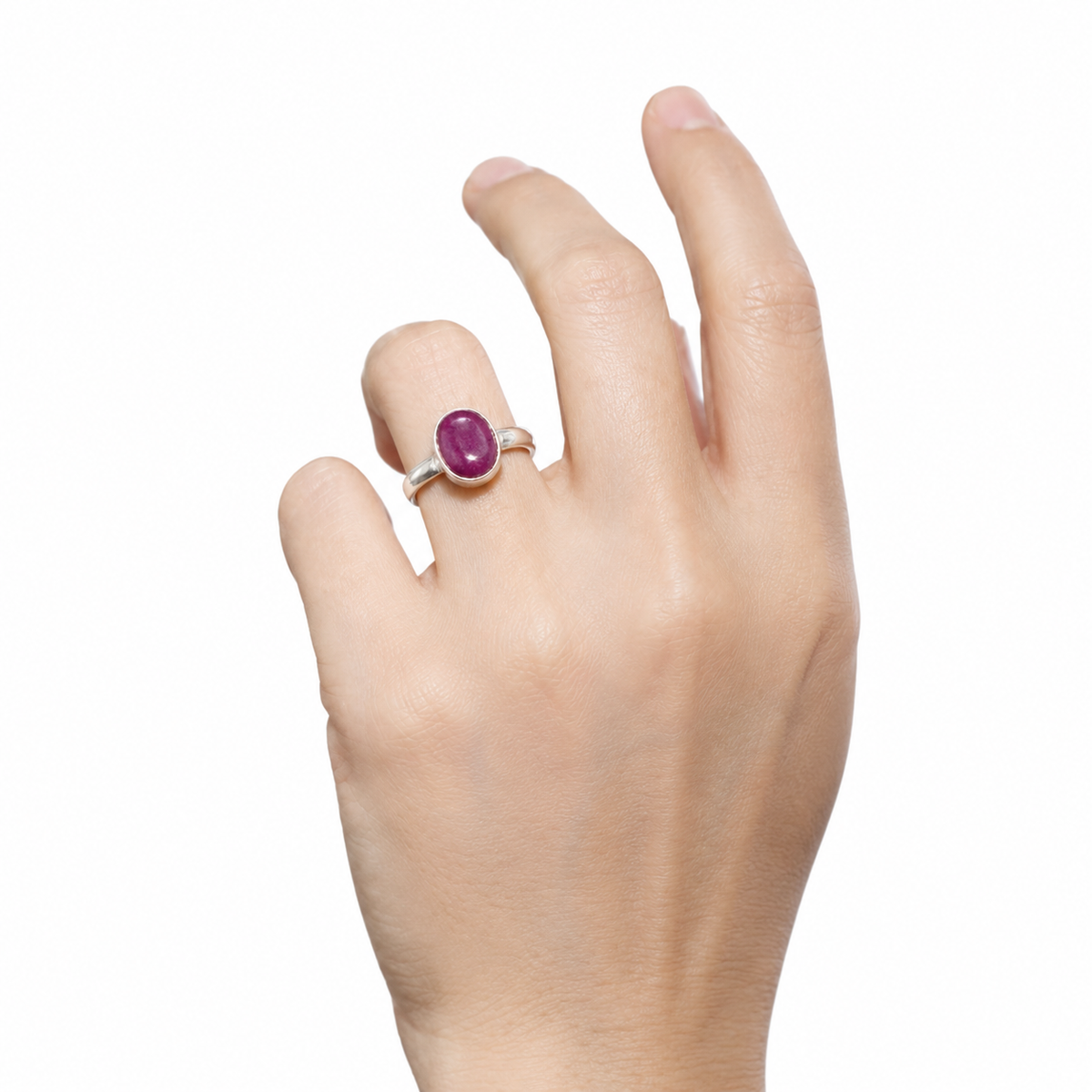 Ruby Gem Cabochon Sterling Silver Ring