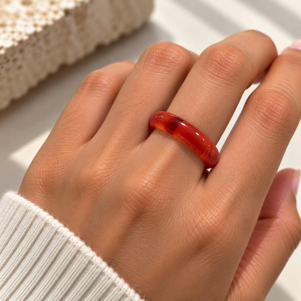 Carnelian Natural Stone Ring – Polished Crystal Band