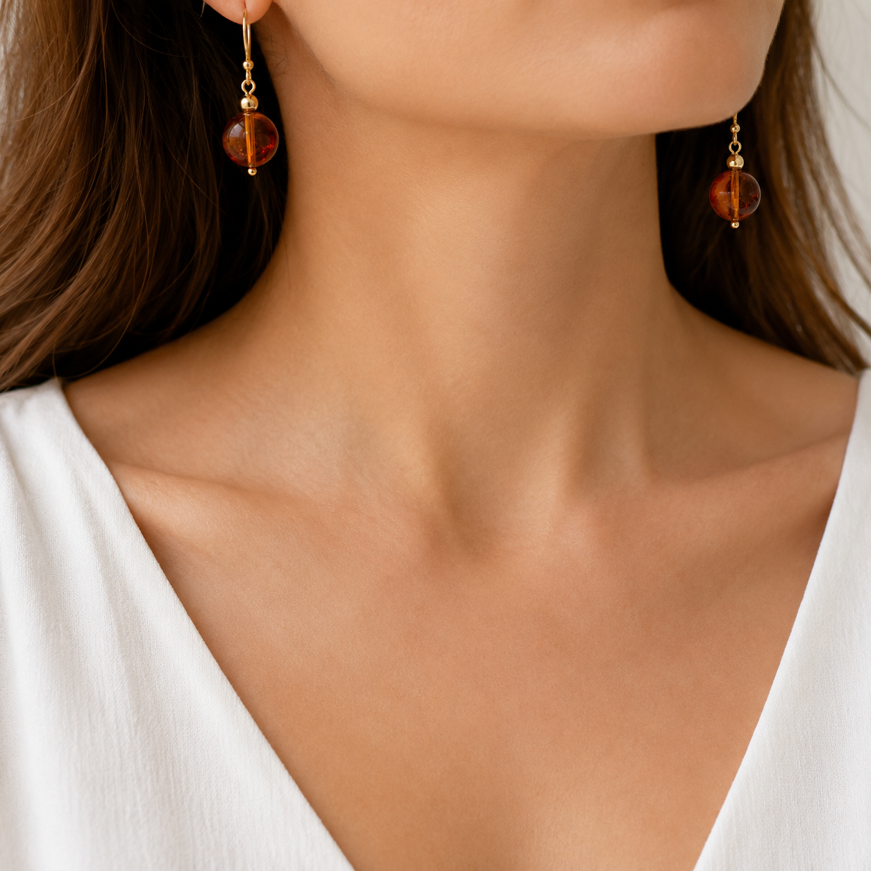 Genuine Amber 8mm Earrings - Gold Filled