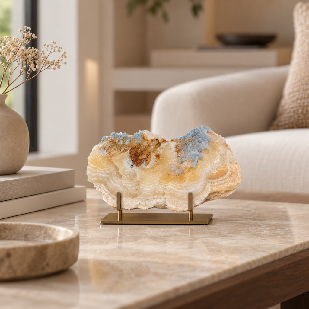 Blue Celestite on Banded Calcite
