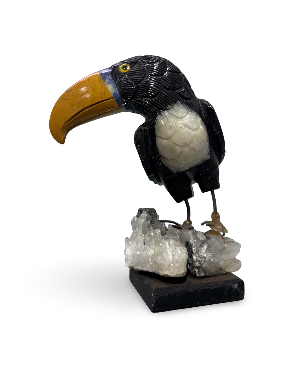 Gemstone Toucan Carving on Crystal Cluster