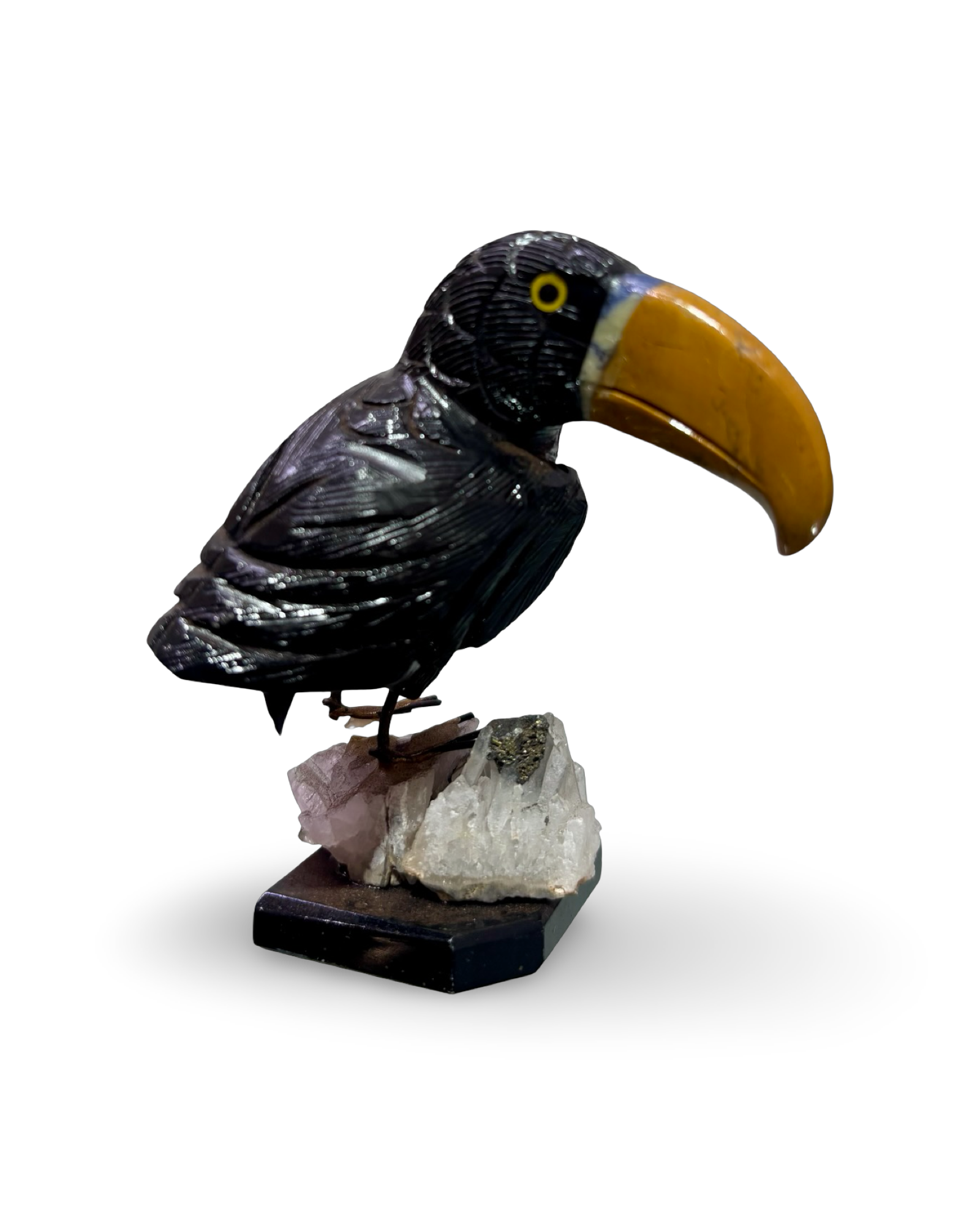 Gemstone Toucan Carving on Crystal Cluster
