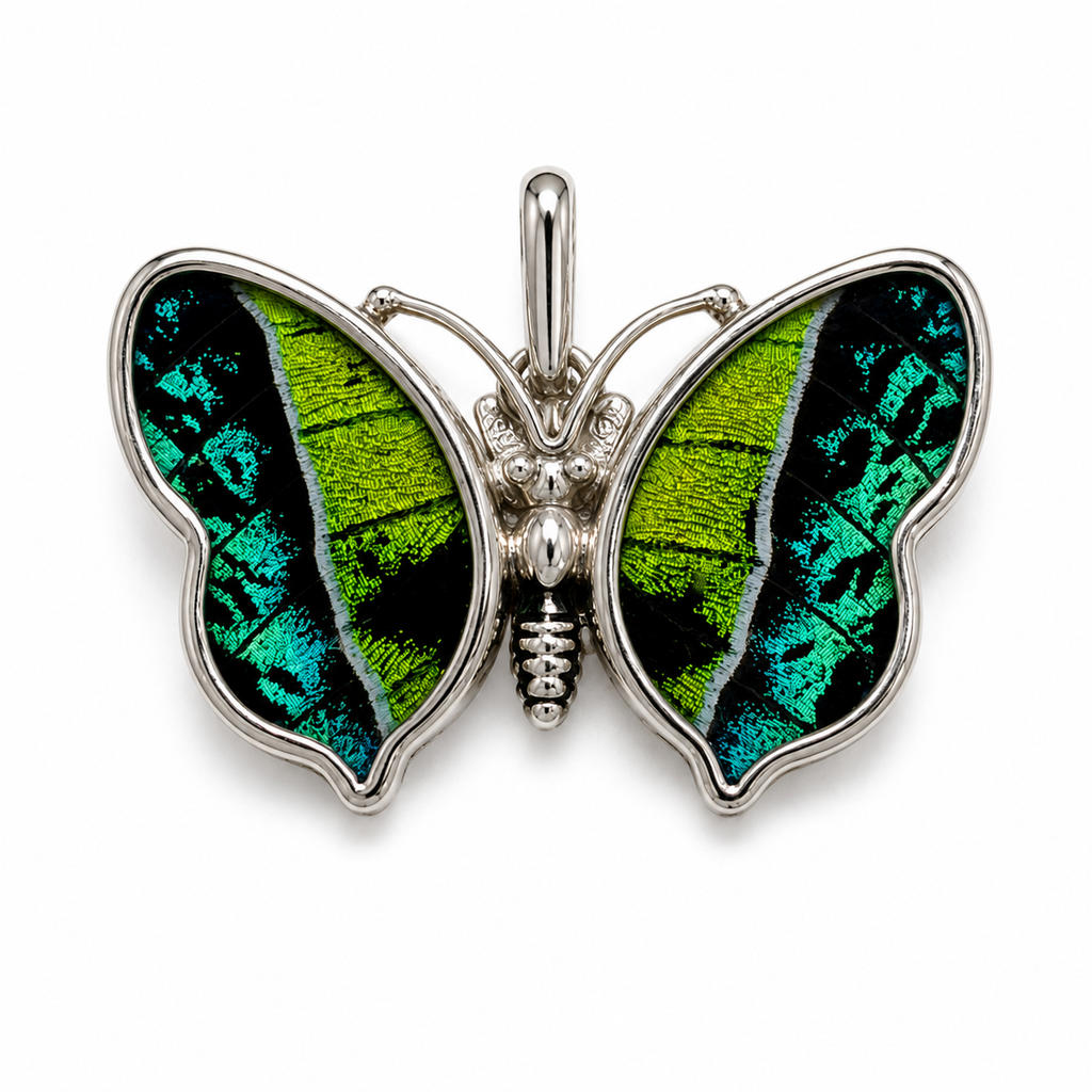 Sterling silver real butterfly wing pendant